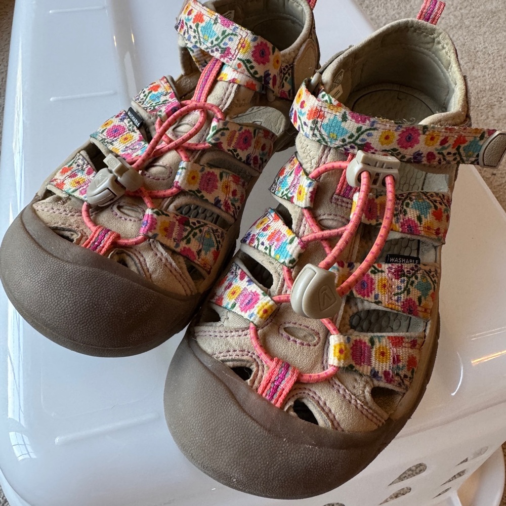 Keen Kids Floral Sandals with Pink and Brown Accents